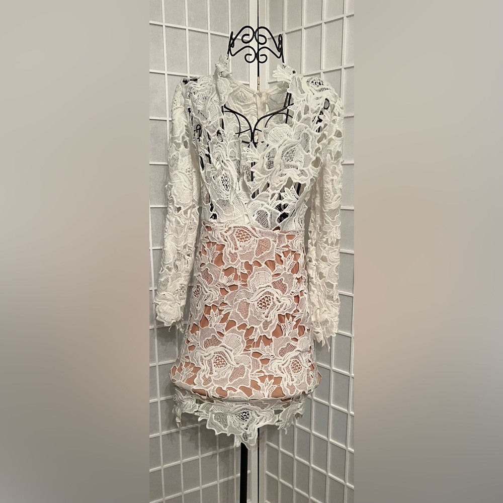 Ivory White Deep V Lace Bodycon Dress - Picture 5 of 13